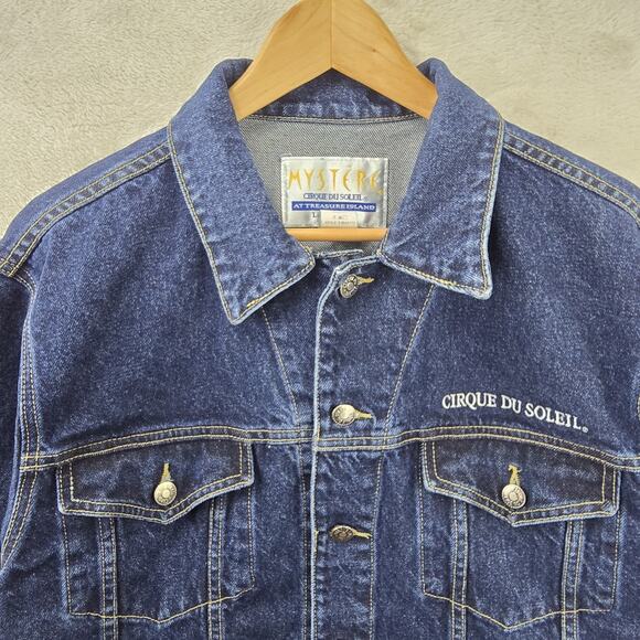 Vintage Mystere Cirque Du Soleil Embroidered Denim Jean Jacket Large 90s Trucker - Picture 6 of 12